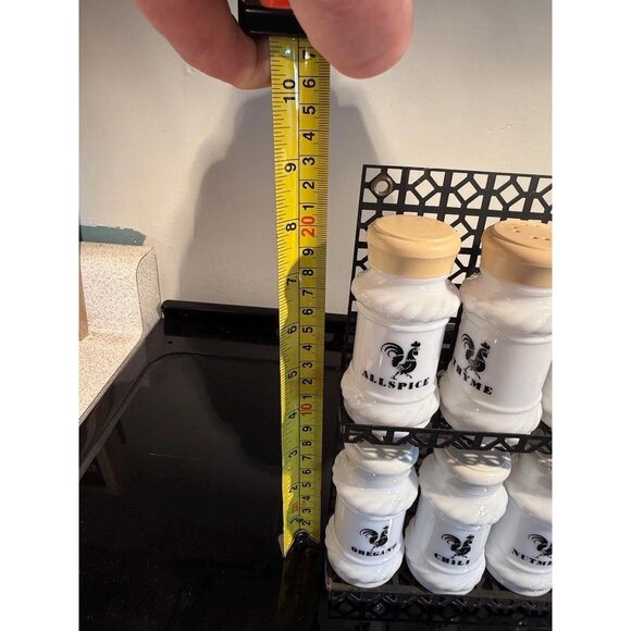 Vintage Hazel Atlas 17 pc Milk Glass Black Rooster Design Spices Shaker Set w/ B - Picture 13 of 13